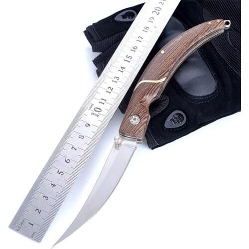57HRC Hardness Handmade Folding Knife Wooden Handle Creative Multifunctional Pocket Knife Camping Mini Portable Tactical Knifes