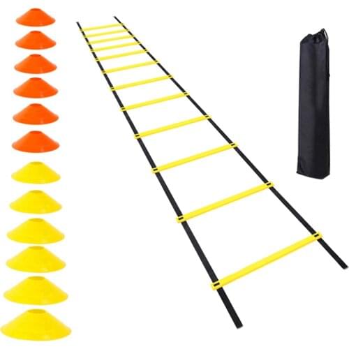 Speed and Agile Training Set 6M 12-Sections Agile Ladder Discs with Resistance Parachute Stakes for Kids Adults Soccer Training