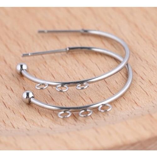 Onwear 20pcs 25mm dia Stainless Steel Earring Connectors With Three Loops Diy post earrings making supplies