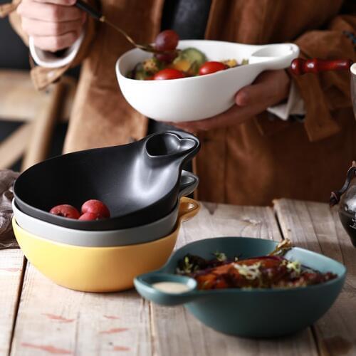 580ML Fruit salad bowl dish Japanese style household ceramic bowl soup bowl creative large tableware