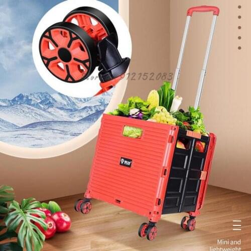 Shopping Cart Trolley Folding Portable Trolley Household Food Basket Trolley Cart Universal Wheel Grocery Shopping Small Trolley