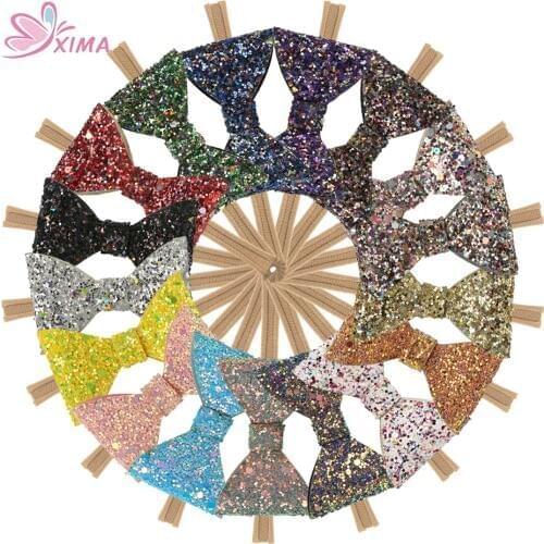 XIMA 17pcs/lot Lovely Girls Bling Hairband Knot Bow Shining Headband Sequin Head Dress for Children Gifts Accessories