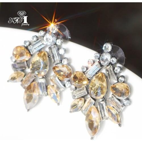 YaYi Jewelry Fashion Brown Glass Rhinestone Dangle Crystal Earring Girls Lady Womens long Ear Studs Hoop Gem Earrings Gift