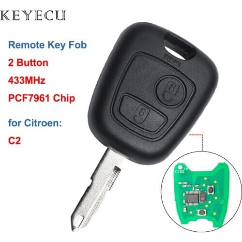 Keyecu Replacement Remote Control Car Key Fob 2 Buttons 433MHz PCF7961 for Citroen C2 with uncut 206 Blade