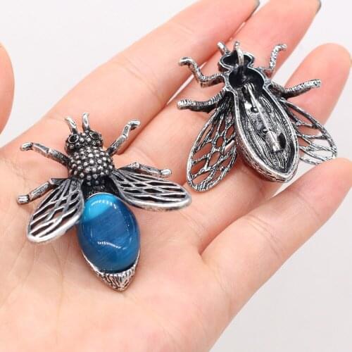 Womens Brooch Natural Stone Pendant Bee-Shaped For Jewelry Making DIY Necklace Bracelet Clothes Shirts Accessory