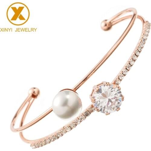 Lady bangles gold top zircon pearl bangles for kids channel set zircon lovely baby gift made of pure copper