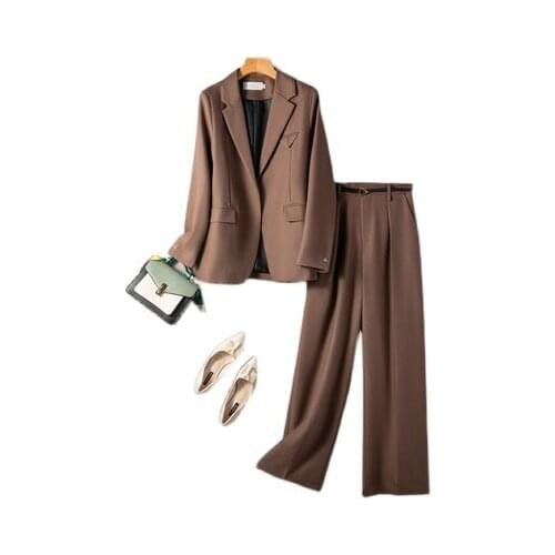 Women suits office sets autumn New High-end Brown British European and American loose casual business OL two-piece suit women