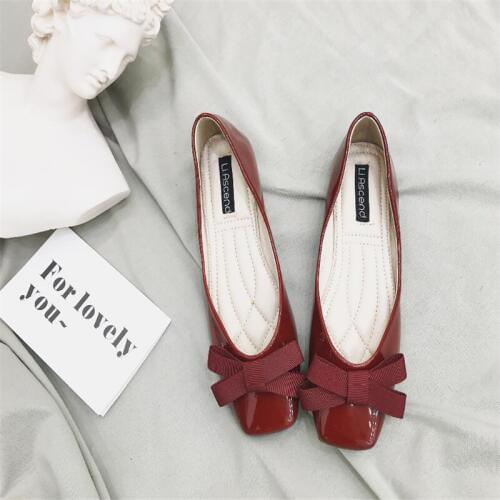 2019 summer womens loafers shoes flat shoes womens square head wild bow casual paint leather shallow mouth soft bottom W1-22