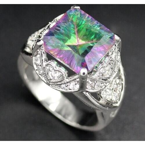 SHUNXUNZE Hyperbole Engagement Wedding rings jewelry for women Rainbow and White Cubic Zirconia Rhodium Plated R770 size 6 7 8 9