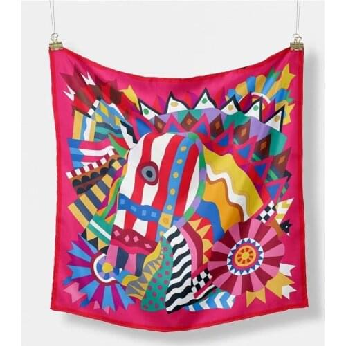 53*53cm Cartoon Cute Twill Scarves Female Small Square Zebra Design Fashion Bandana Spring Summer Hijab Foulard For Girls Gift