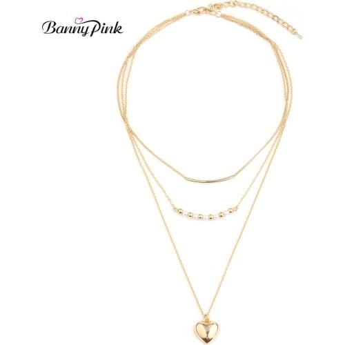Banny Pink Love Heart Pendant Choker Necklace Brief Tube Dangle Choker Collar Beads Statement Charm Necklace Women Party Jewelry