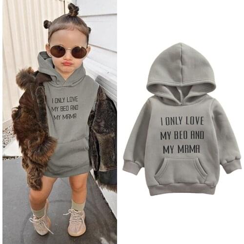 1-6Y Fashion Toddler Baby Girl Hooded Dress Long Sleeve Letter Printed Autumn Winter Clothing Casual Loose Sweatshirt Top