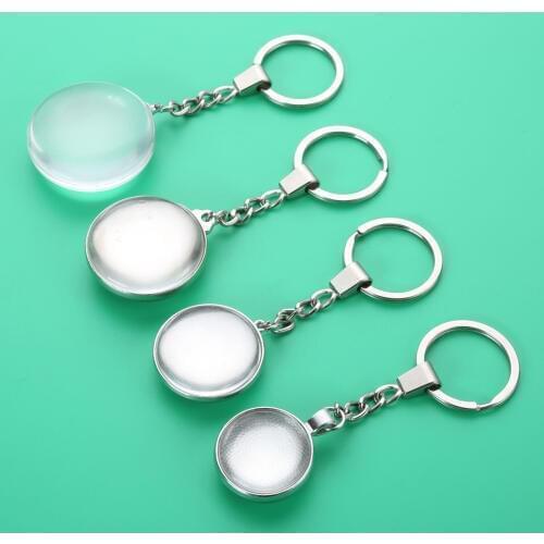 1 set Clear glass Cabochon Key chain Ring flat-back round transparent double 25/30/35/40mm Dome DIY Craft Sewing Hicello