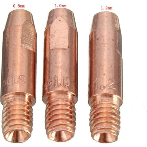 10Pcs/Lot 0.8/1.0/1.2mm MB 24KD M6 MIG/MAG Welding Torch Contact Tip Gas Nozzle M6*27mm