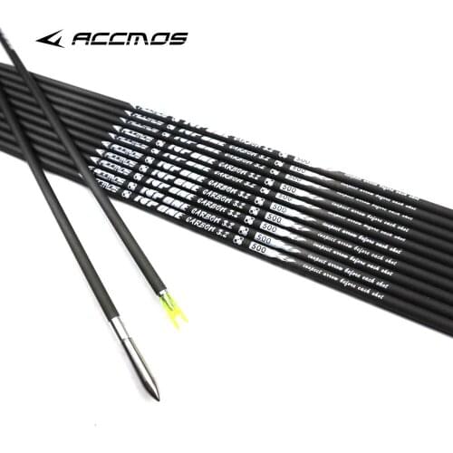 12pcs Newest ID 3.2mm 40T Carbon Arrow Shaft Spine 350 400 450 500 550 600 650 700 750 800 850 900 1000 Shaft+Nocks +arrow heads
