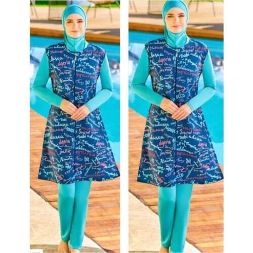 2038 digital Pattern 2 Li Jileli Hijab Swimwear Turkish' Muslim Swimsuit Burkinis Modest Clothing Islamic Long Sleeves Hijab Full C