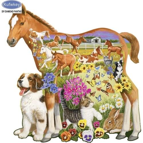 Kufwkey diamond Painting Cross Stitch Rhinestone Mosaic Diamond Embroidery 5D DIY Diamond Painting horse,dog,flower,cat