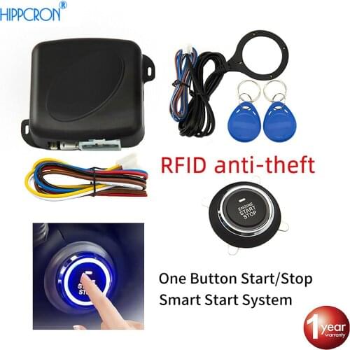 Hippcron Car Alarm Start Stop Button Engine RFID Keyless Entry System Push Button Remote Starter Stop Auto Anti-theft System