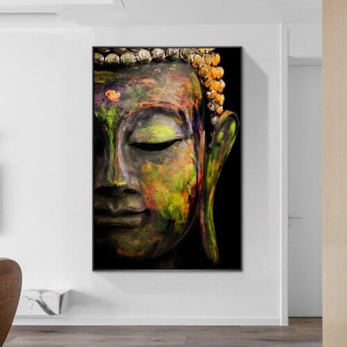 Large Half Buddha Face Wall Art Posters And Prints Gold Buddha Canvas Paintings On the Wall Buddhism Art Picture Wall Decoration