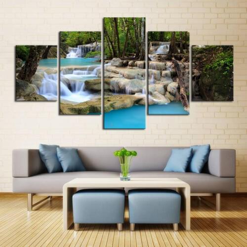 Large Canvas Wall Art Waterfall Painting Feng Shui Decorating Print Painting Poster Natural Waterfalls Wallpaper Landscape