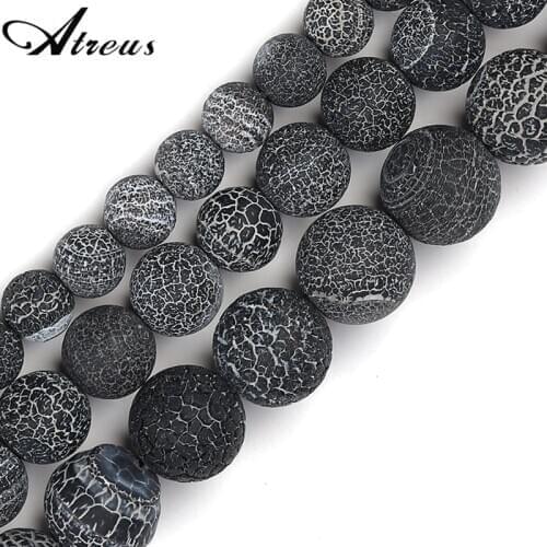 Wholesale 6 8 10 mm Black Frost Cracked Agates Beads Weathered Onyx Natural Stone Beads For DIY Bracelet Jewelry Making