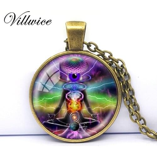 Chakra yoga necklaces pendants bronze chain Hinduism necklace sign meditation photo necklaces mandala Zen necklace