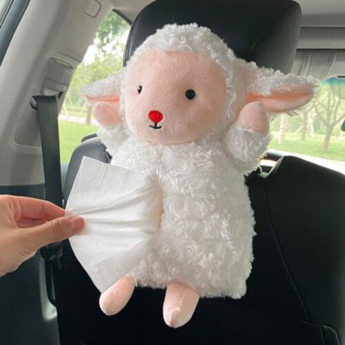White Plush Sheep Car Tissue Holder Cover, Sun Visor Napkin Holder, Car Tissue Case Holder for Sun Visor & Seat Back