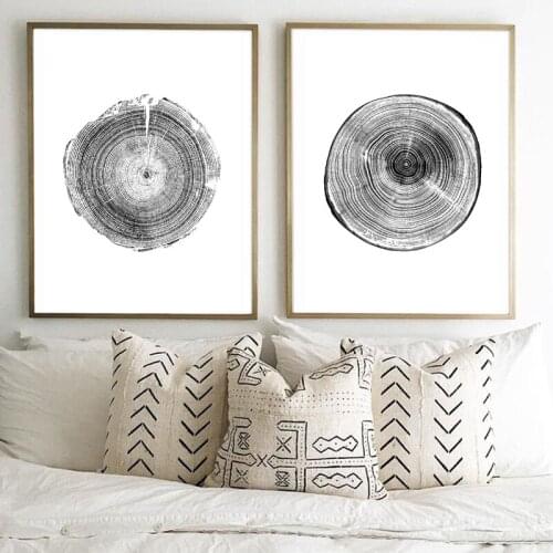 Black and White Rustic Wood Posters Wood Tree Ring Canvas Painting Prints Wall Art Pcitures Modern Woodwork Home Room Decor