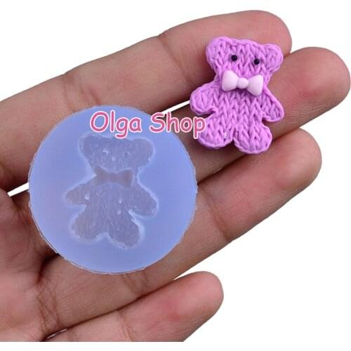 DYL733 21.0mm x 17.6mm Cute Knitted Bear Silicone Mold Fondant Cake Decoration Craft Resin Clay Art Miniaturesweets FOOD SAFE