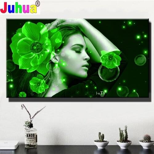 Green Woman Diy diamond painting Full Square/Round drill 5d diamond embroidery portrait Darkness Lady 3d cross stitch,New Gift