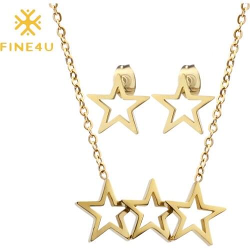 FINE4U N213 Tiny Stars Pendant Necklaces Earrings Sets Stainless Steel Bridal Wedding Jewelry Sets 2019 Trendy Summer Jewelry