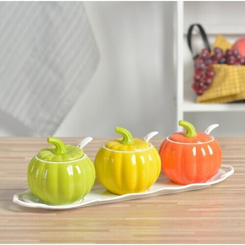 Creative ceramic cruet seasoning jar set home kitchen MSG pumpkin oil salt cans seasoning box WF4091535