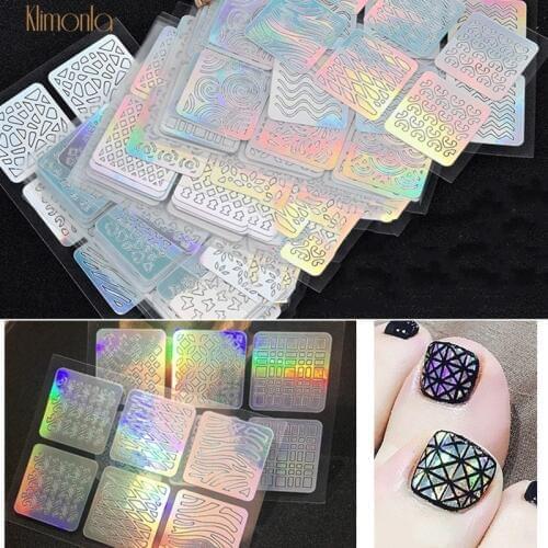 12pcs/24pcs Laser Nail Stickers 3D Hollow Irregular Transfer Nail Wraps Adhesives DIY Nail Stamp Decals Manicure Tools