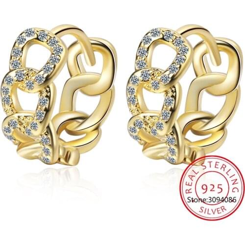 LEKANI Real 100% 925 Sterling Silver Punk Hip-Hop Cuba Chain Gothic Hoop Earrings for Fashion Women Jewelry Accessories 2020