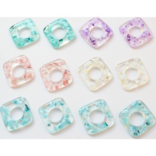 Summer style 40pcs/lot 32mm color Broken shell decoration geometry square shape resin beads with holes diy jewelry accessory