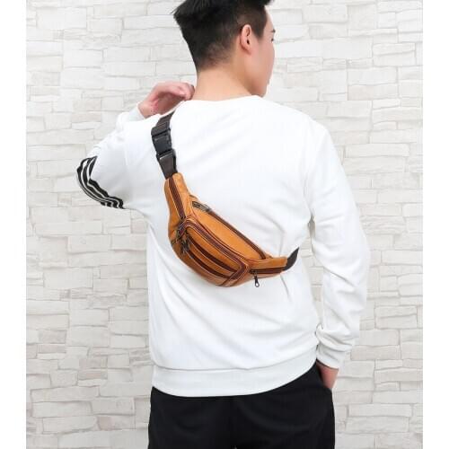 Soft Leather Small Running Bag Mens Mobile Phone Bag Multi-Functional Mini Mens Chest Bag Casual Cowhide Crossbody Bag