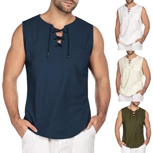 Casual tank top Men Summer Solid Color Sleeveless Vest Men V Neck Bandage Vest men tank Top Male Tees men tops mens clothing