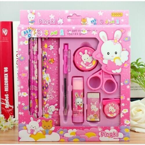 Kawaii stationery set for kids Cute pencil case for girls ruler eraser Children gift Office School Supplies