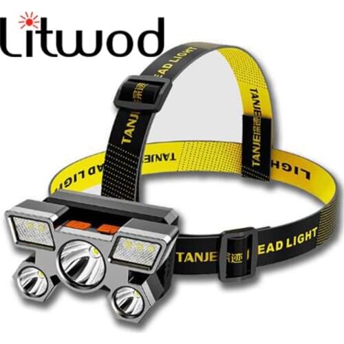 20000LM Powerful 5LED With Built-in Battery USB Rechargeable Portable Flashlight Lantern Headlamp Outdoor Camping Headlight