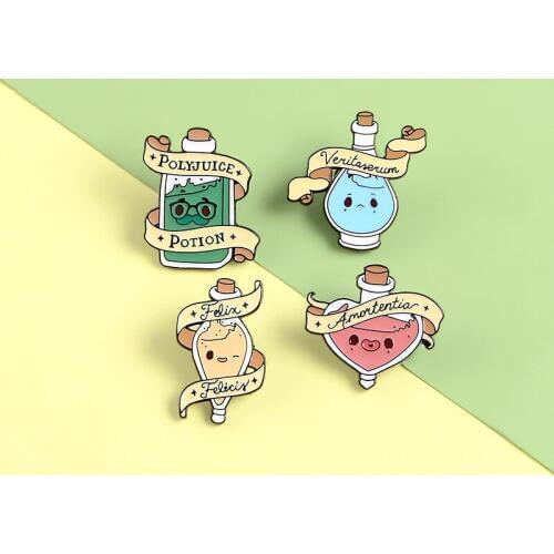 Cartoon Fun Magic Bottle Love Heart Cup Potion Enamel Brooch Alloy Badge Denim Clothes Bag Pin Cute Sweet Woman Jewelry Gift