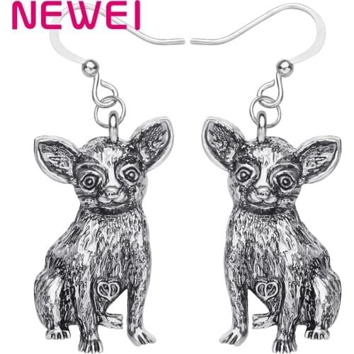 Newei Plated Alloy Antique Gold Chihuahua Dog Earrings Big Lovely Animal Drop Dangle Jewelry For Girls Kids Festival Accessories