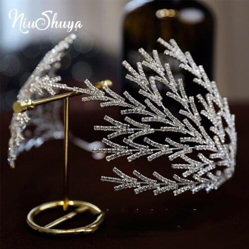 NiuShuya Bridal Crown Women Wedding Accessories Engagement Hair Ornaments Leaf Shape Crown Headband Romantic Headwear Jewelries