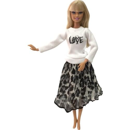 NK Newest Doll White Shirt Leopard Print Casual Dress Costume Beautiful For Barbie Doll Top Fashion Best Children Girl Gift 5X