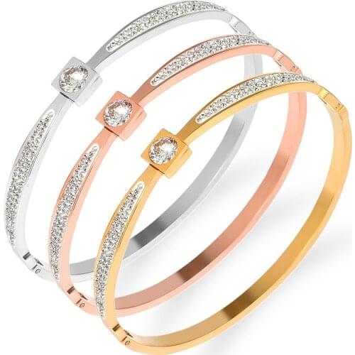 FYSARA New Design Shiny Rose Gold Silver Color Inlaid Cubic Zirconia Real Gold Plated Bracelet For Women Wedding Party Jewelry
