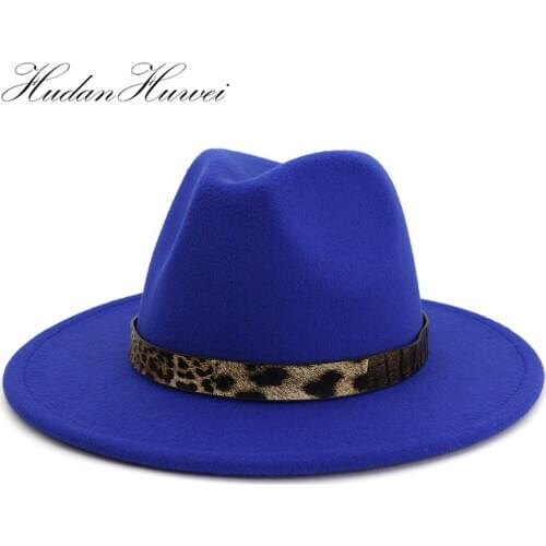 New Style Autumn Winter Black Jazz Woolen Felt Fedora Hat with Wide Brim Women Church Oversized Red White Lime Green Caps