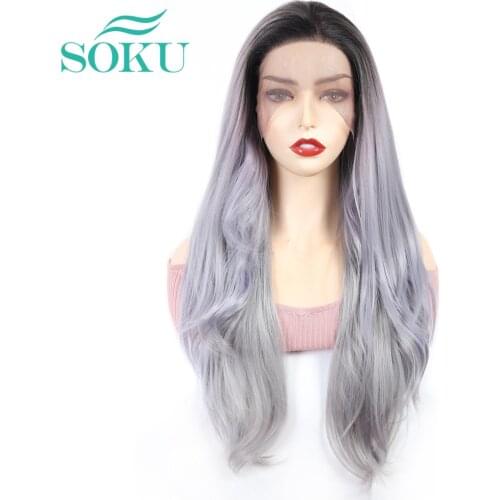 13X4 Lace Frontal Wig Ombre Gery Synthetic Lace Front Wigs For Black Women Free Part SOKU Long Body Wave Hairpiece Ombre Blonde