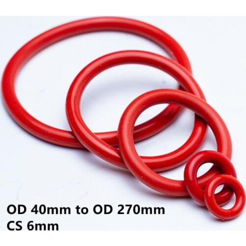 Custom CS 6mm 1 piece VMQ O Ring Washers Silicone Sealing Gaskets Spacer OD 40 - 270MM Red White