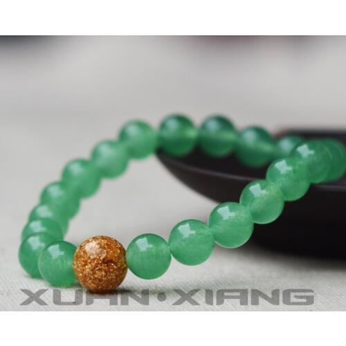 Drop Shipping Women Bracelets Green Dongling Jades Round Beads Bracelets Bangles 2018 Gift for Women Fashion Jewelry