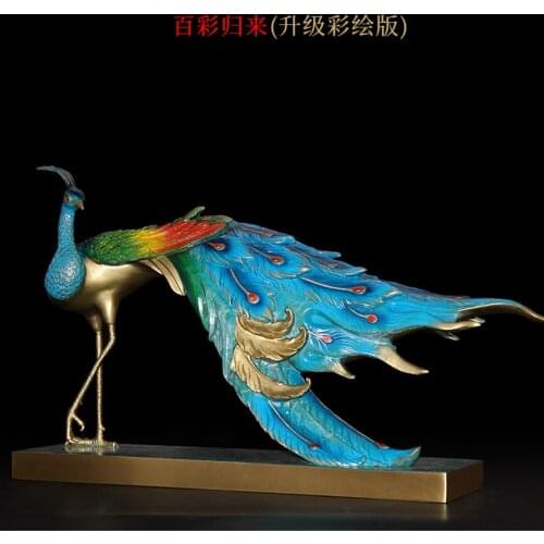 Asia home Company shop luxury high grade Good luck Rich Peacock bird Mascot bring wealth money thriving business brass statue
