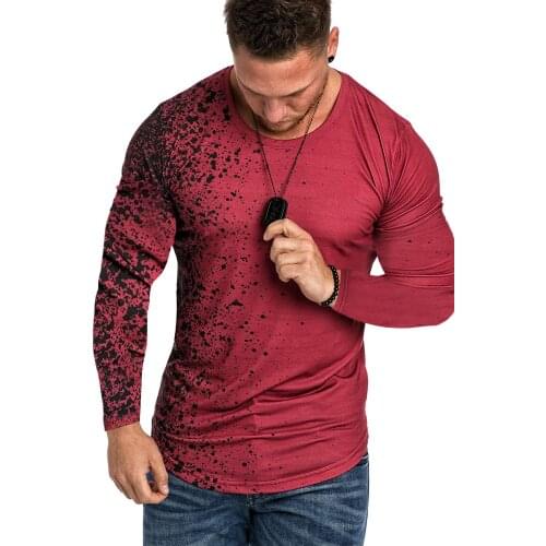 Long Sleeve O-Neck T-Shirts Tees Men 3D Print Gradient Color Tshirt Streetwear Causal Summer Man Slim T-shirt Plus Size M-3XL